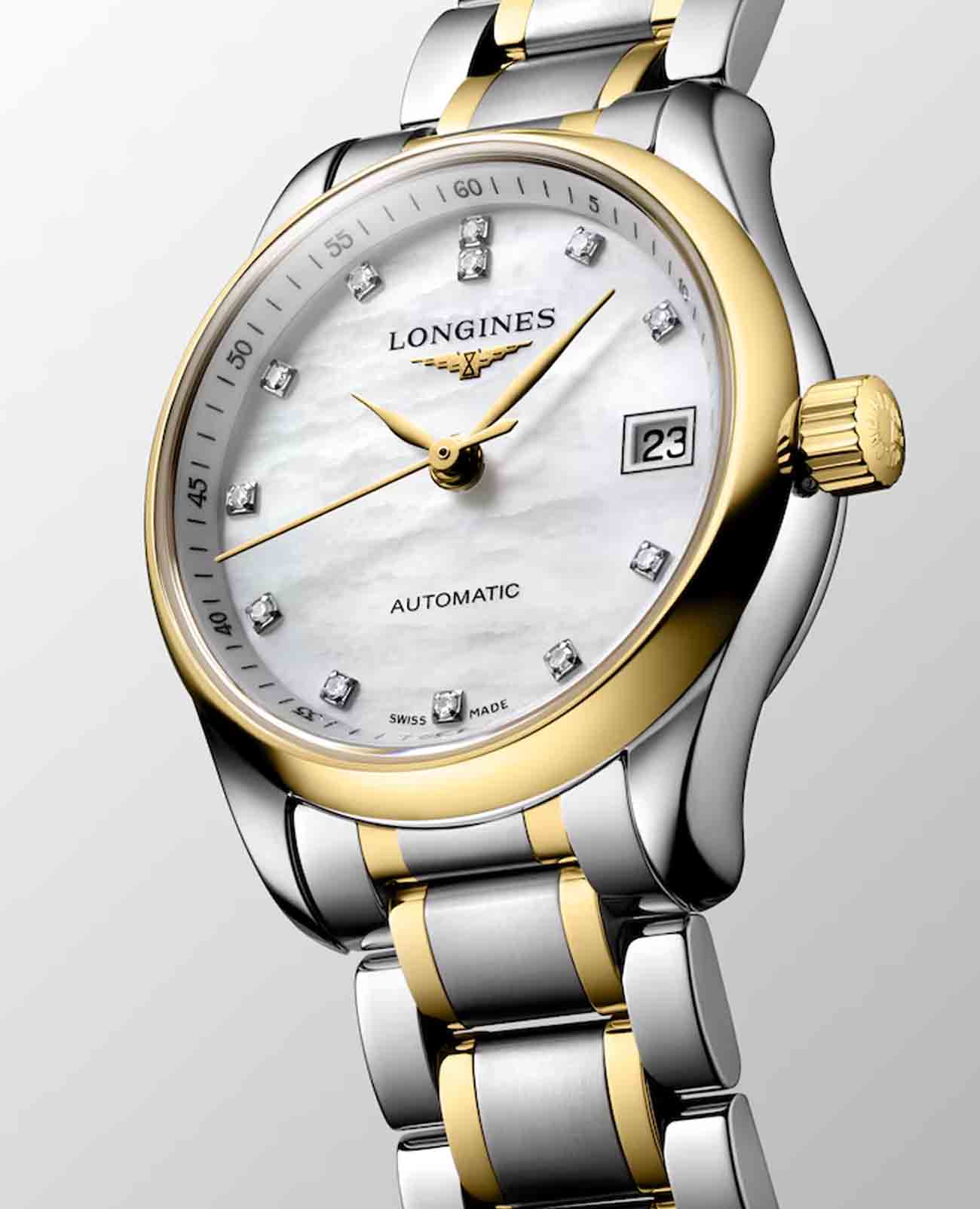 Longines Longines Master Collection L2.128.5.87.7, master collection швейцария женские часы на браслете нержавеющая сталь + золото 18к боковой вид