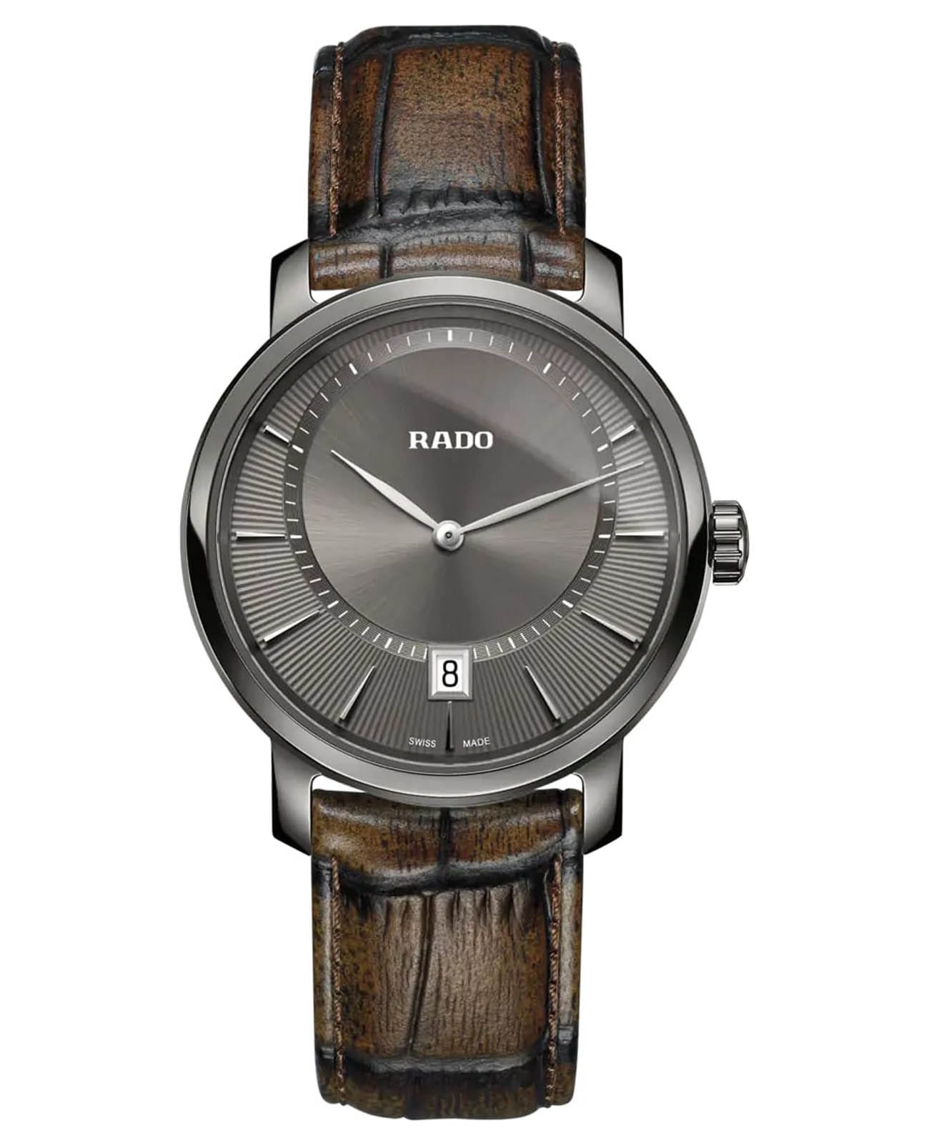 Rado Rado Diamaster R14135306  R14135306 кварцевые мужские часы коричневый циферблат, браслет кожаный — вид спереди