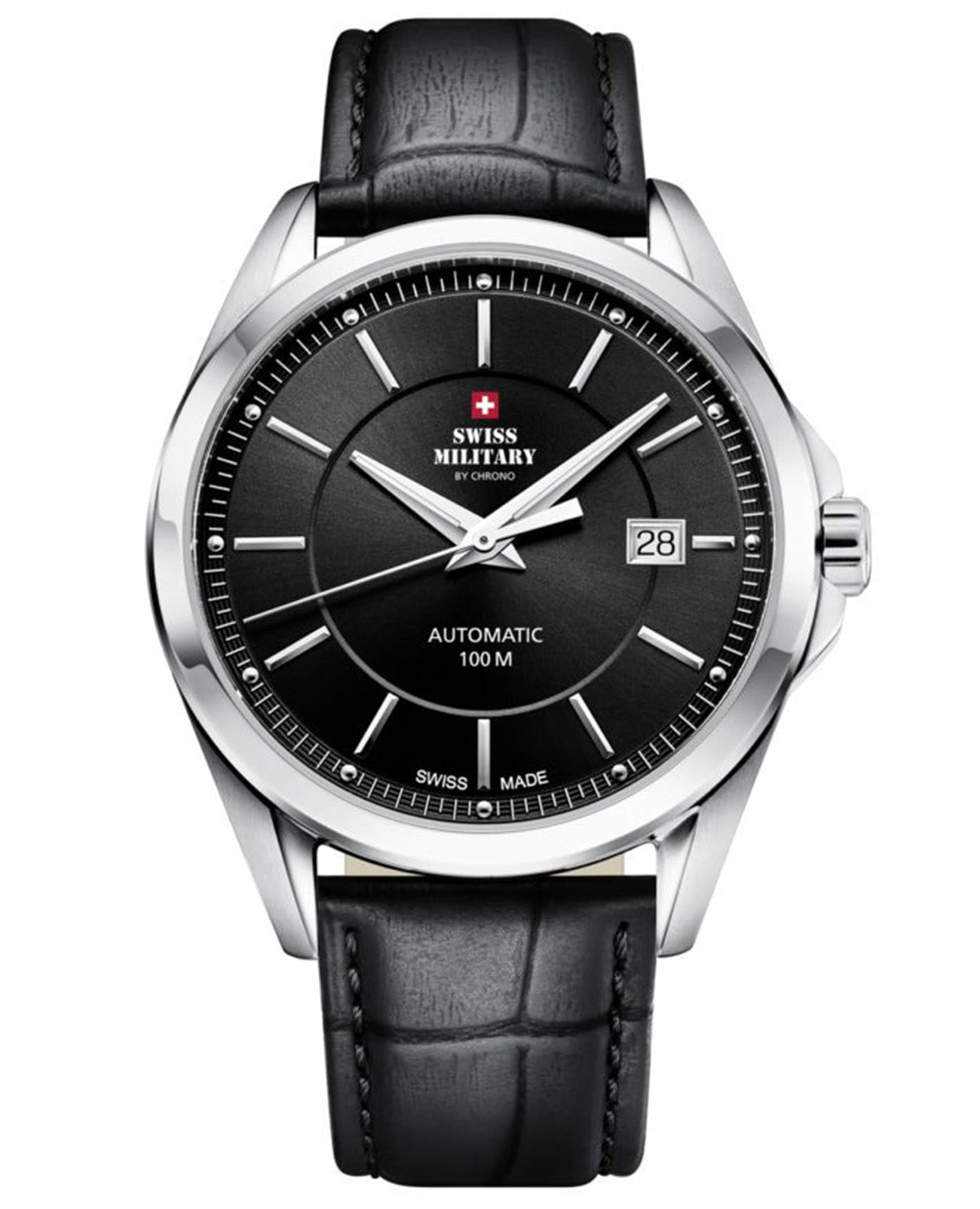 Swiss Military by Chrono Swiss Military by Chrono SMA34085.13  SMA34085.13 механические мужские часы черный циферблат, браслет кожаный — вид спереди