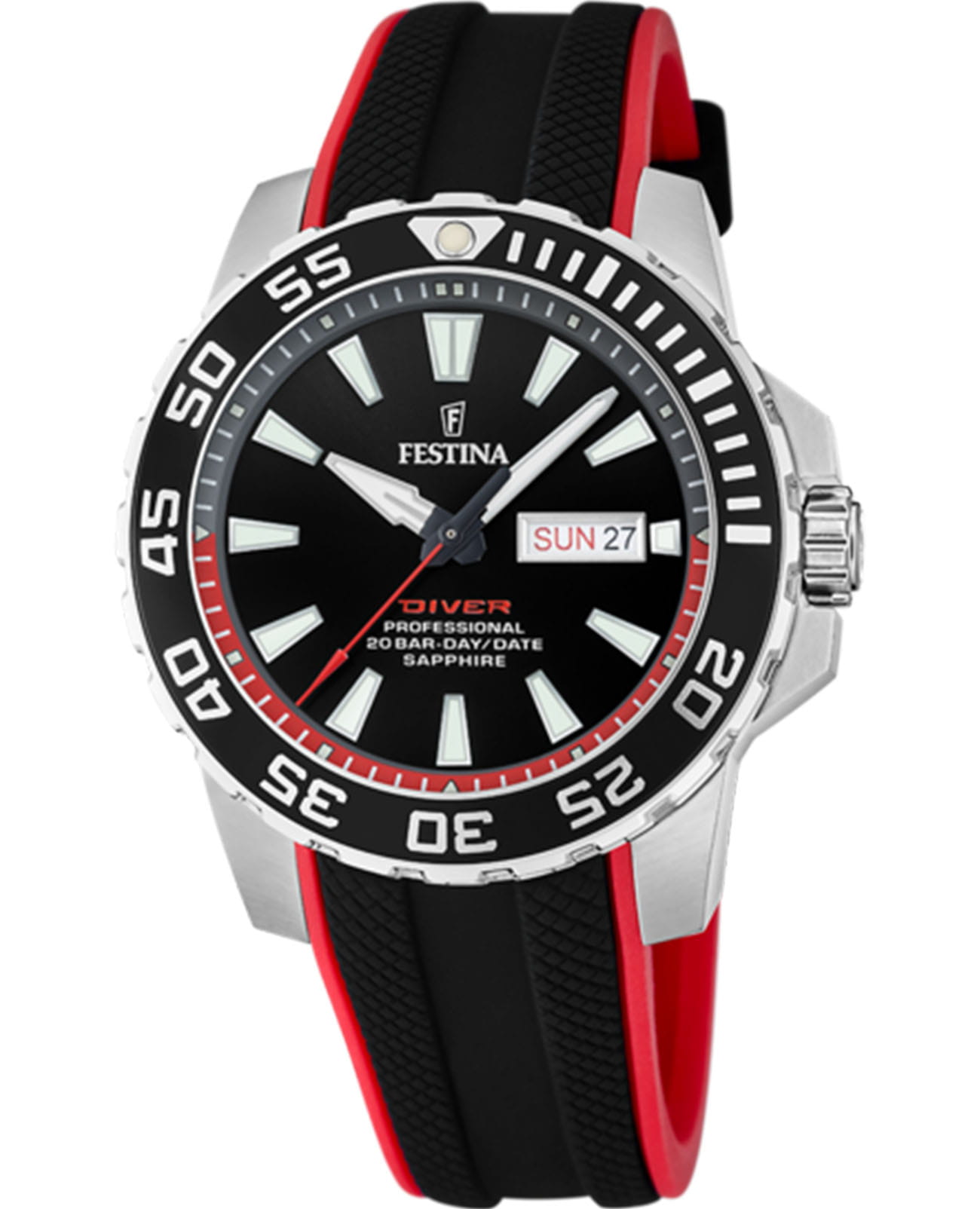 Festina Festina The Originals F20662/3  F20662/3 кварцевые мужские часы черный циферблат, браслет каучук — вид спереди