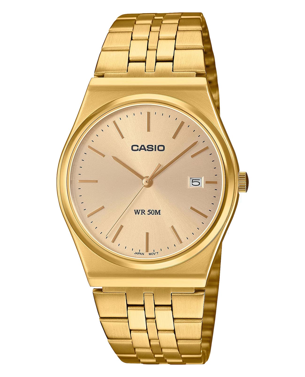 Casio Casio Collection MTP-B145G-9AVDF (MTP-B145G-9A)  MTP-B145G-9A кварцевые мужские часы шампань циферблат, браслет нержавеющая сталь с ip-покрытием — вид спереди