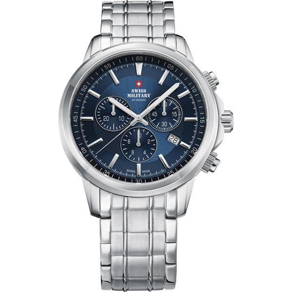 Swiss Military by Chrono Swiss Military by Chrono SM34052.03  SM34052.03 кварцевые мужские часы синий циферблат, браслет нержавеющая сталь — вид спереди