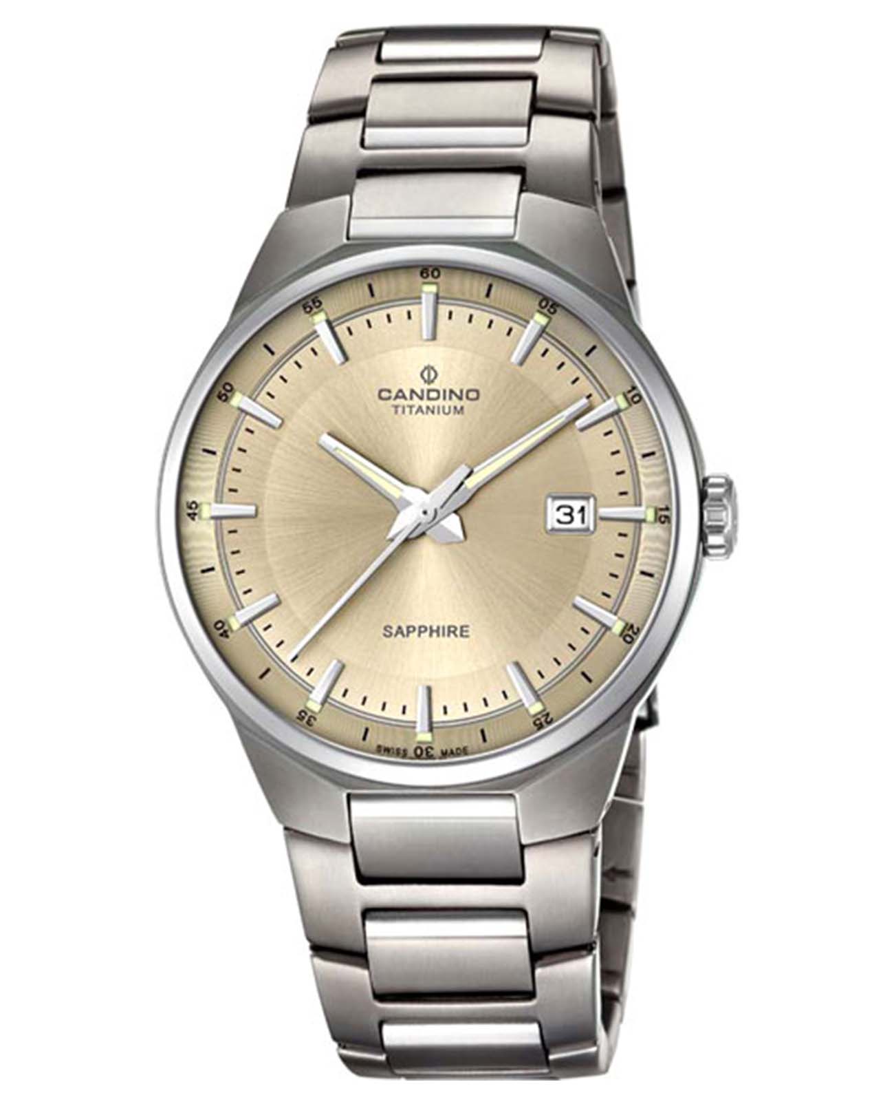 Candino Candino Titanium C4605/2  C4605/2 кварцевые мужские часы бежевый циферблат, браслет титановый — вид спереди