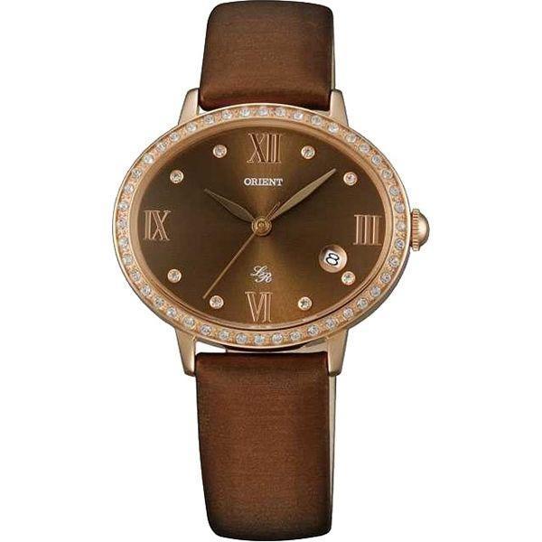 Orient Orient UNEK001T (FUNEK001T)  FUNEK001T  женские часы коричневый циферблат, браслет кожа + текстиль — вид спереди