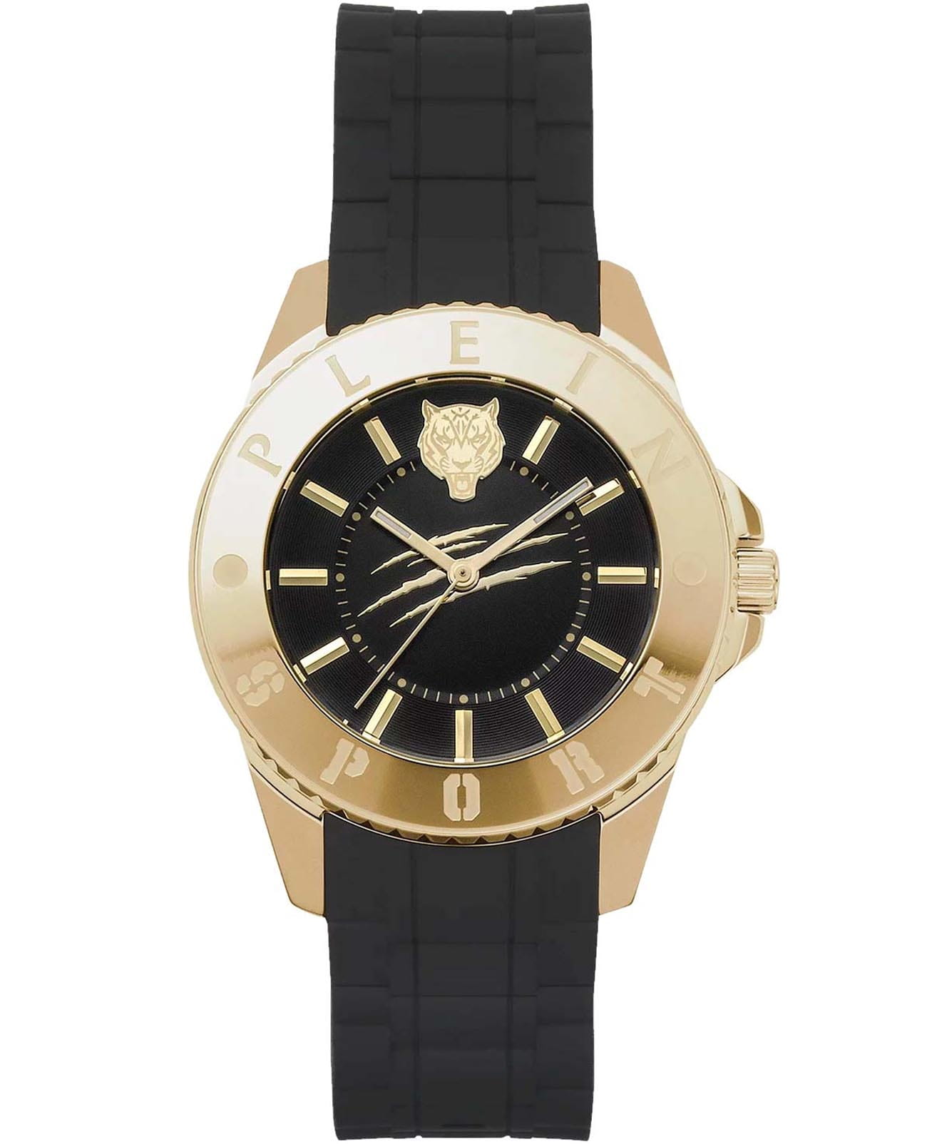 Plein Sport Plein Sport Glam PSKBA0223  PSKBA0223 кварцевые женские часы черный циферблат, браслет силикон — вид спереди