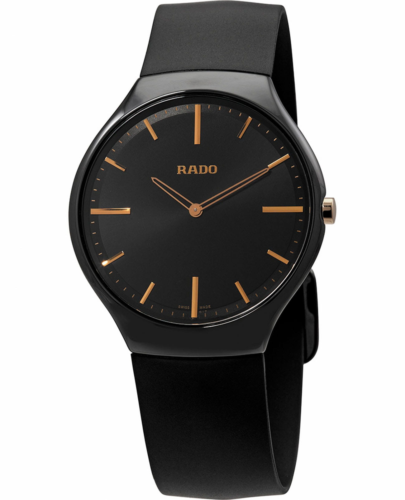 Rado Rado True Thinline R27741175  R27741175 кварцевые мужские часы черный циферблат, браслет каучук — вид спереди