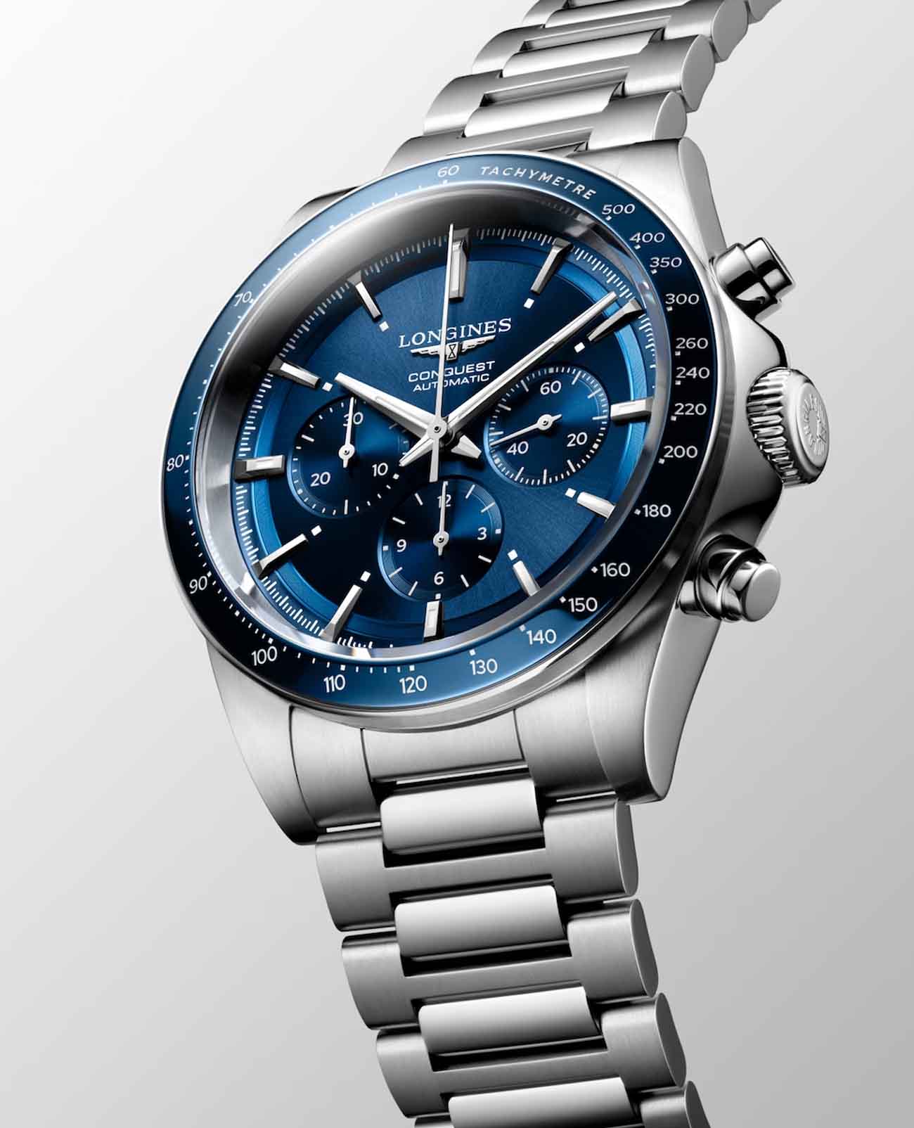 Longines Longines Conquest L3.835.4.92.6, hydroconquest швейцария мужские часы на браслете нержавеющая сталь боковой вид