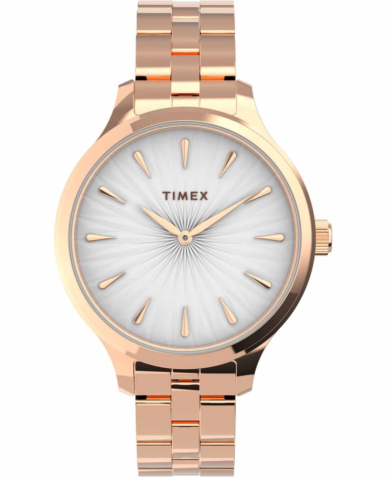 Timex Timex Peyton TW2V06300  TW2V06300 кварцевые женские часы белый циферблат, браслет нержавеющая сталь с pvd-покрытием — вид спереди