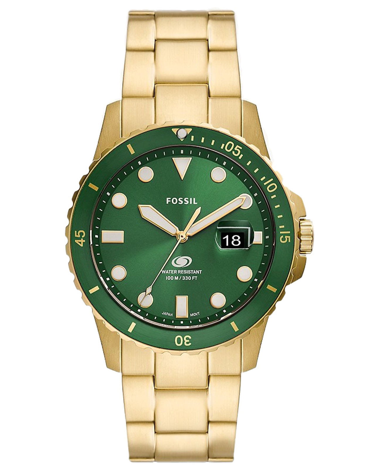 Fossil Fossil Blue FS5950  FS5950 кварцевые мужские часы зеленый циферблат, браслет сталь с ip покрытием — вид спереди