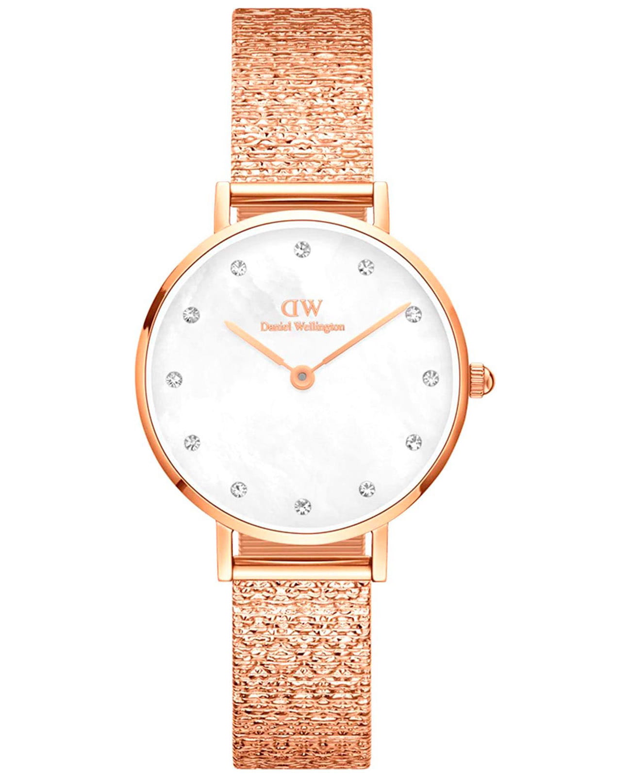 Daniel Wellington Daniel Wellington Petite Lumine Pressed Melrose DW00100590  DW00100590 кварцевые женские часы перламутровый циферблат, браслет сталь c pvd покрытием — вид спереди