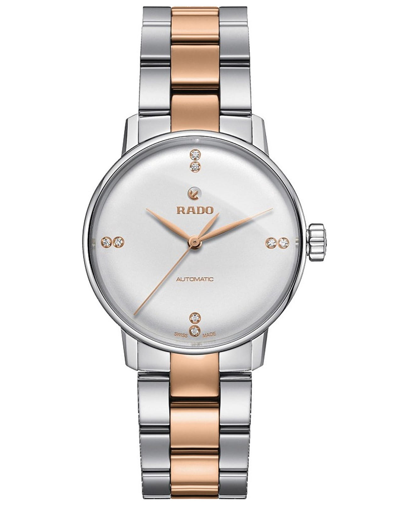Rado Rado Coupole Classic Automatic Diamonds R22862722 Classic R22862722 механические женские часы белый циферблат, браслет сталь + ceramos™ — вид спереди