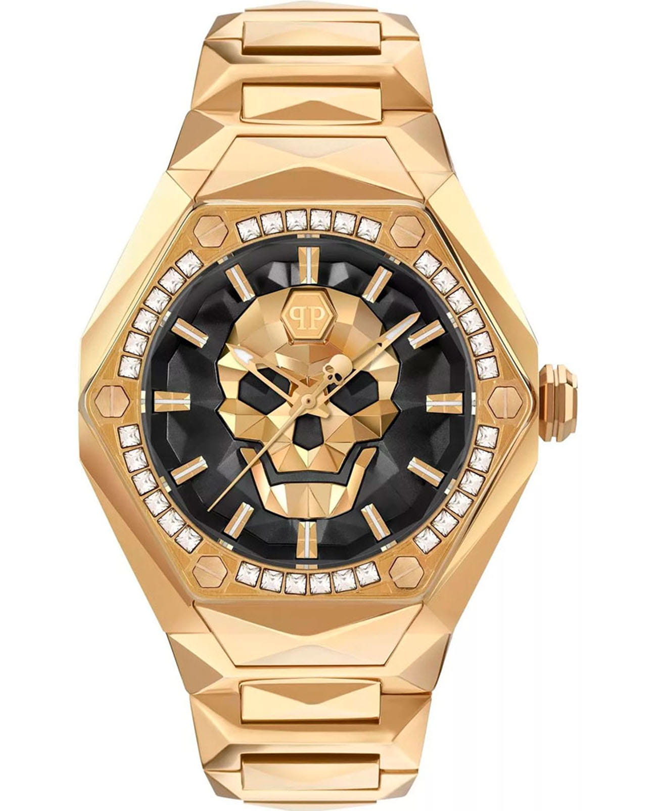 Philipp Plein Philipp Plein Skull Spikes PWPWA0824  PWPWA0824 кварцевые женские часы черный циферблат, браслет нержавеющая сталь с pvd-покрытием — вид спереди