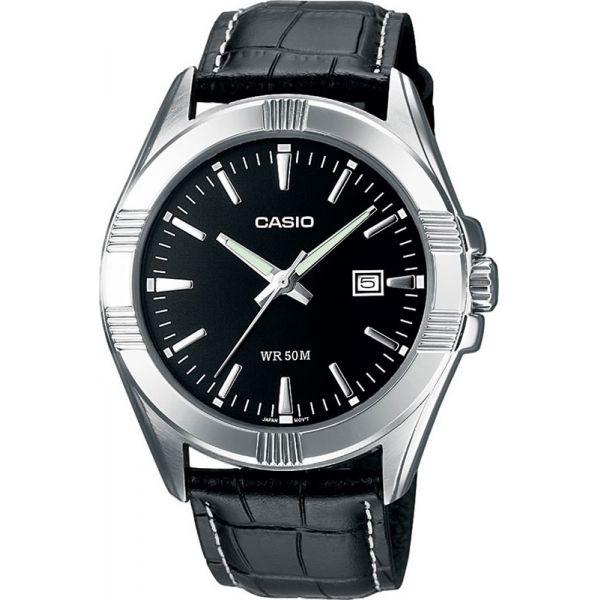 Casio Casio Collection MTP-1308L-1AVDF (MTP-1308L-1A)  MTP-1308L-1A кварцевые мужские часы черный циферблат, браслет кожаный — вид спереди