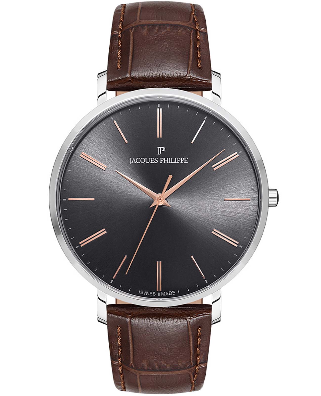 Jacques Philippe Jacques Philippe Base JPQGS071143  JPQGS071143 кварцевые мужские часы черный циферблат, браслет кожаный — вид спереди
