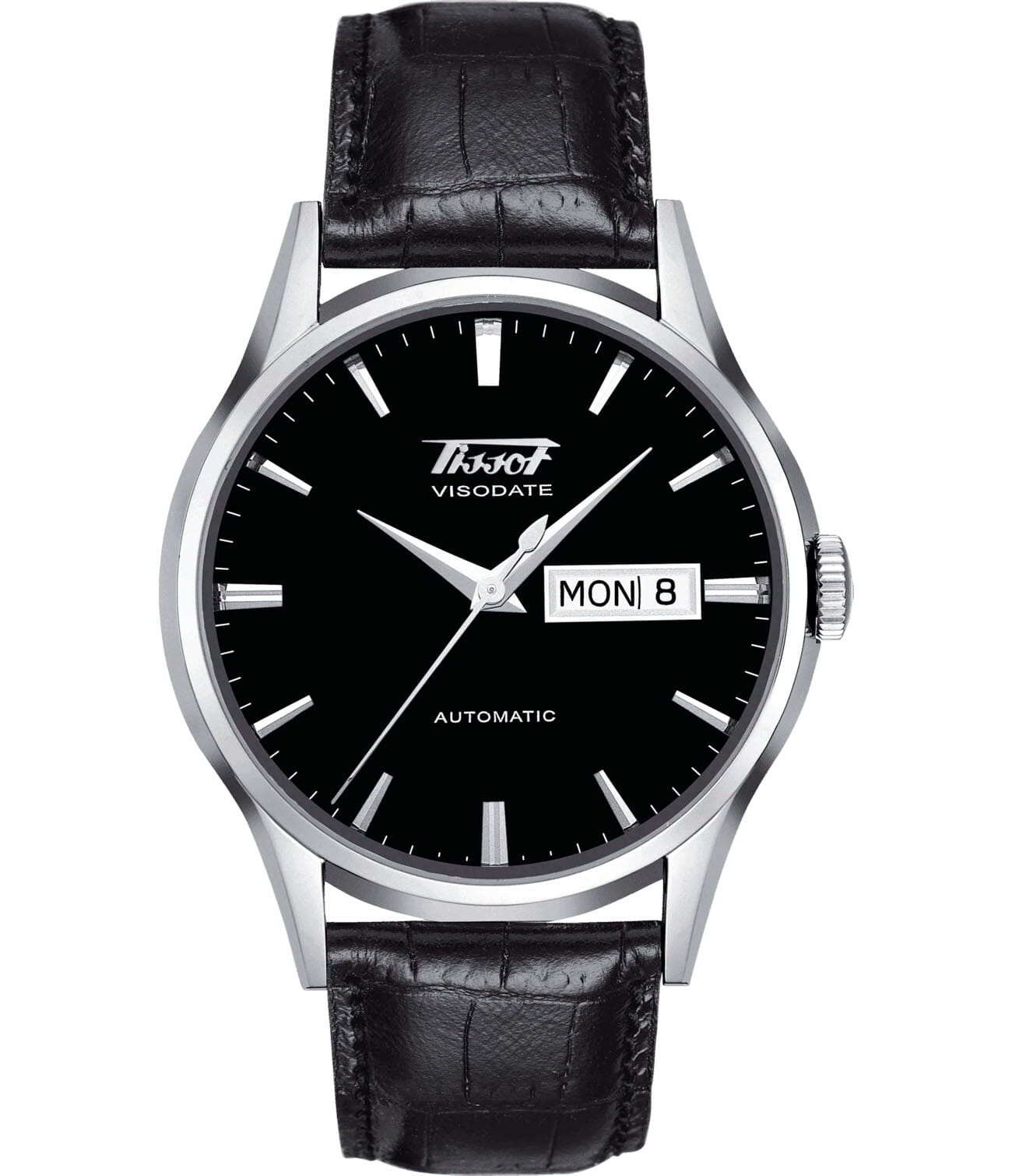 Tissot Tissot Heritage Visodate Automatic T019.430.16.051.01 Visodate T0194301605101 механические мужские часы черный циферблат, браслет кожаный — вид спереди