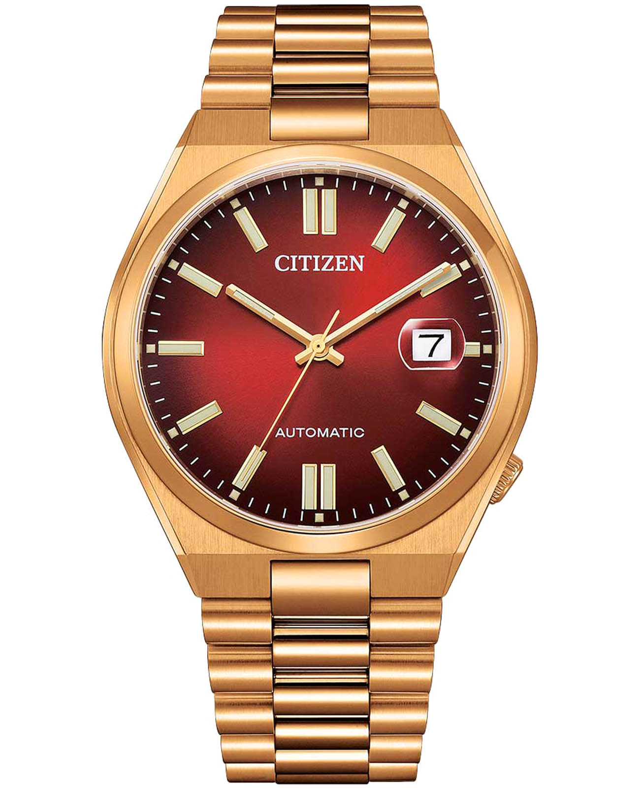 Citizen Citizen Tsuyosa NJ0153-82X  NJ0153-82X механические мужские часы красный циферблат, браслет нержавеющая сталь с ip-покрытием — вид спереди
