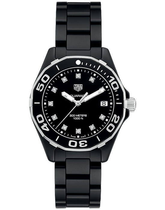 TAG Heuer TAG Heuer Aquaracer WAY1397.BH0743  WAY1397.BH0743 кварцевые женские часы черный циферблат, браслет керамика — вид спереди
