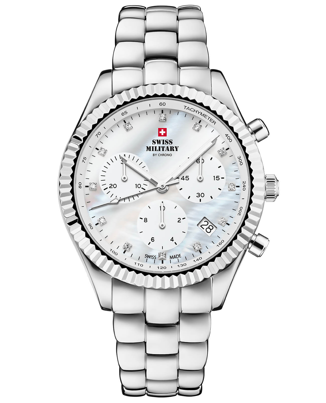Swiss Military by Chrono Swiss Military by Chrono SM30207.02  SM30207.02 кварцевые женские часы перламутровый циферблат, браслет нержавеющая сталь — вид спереди