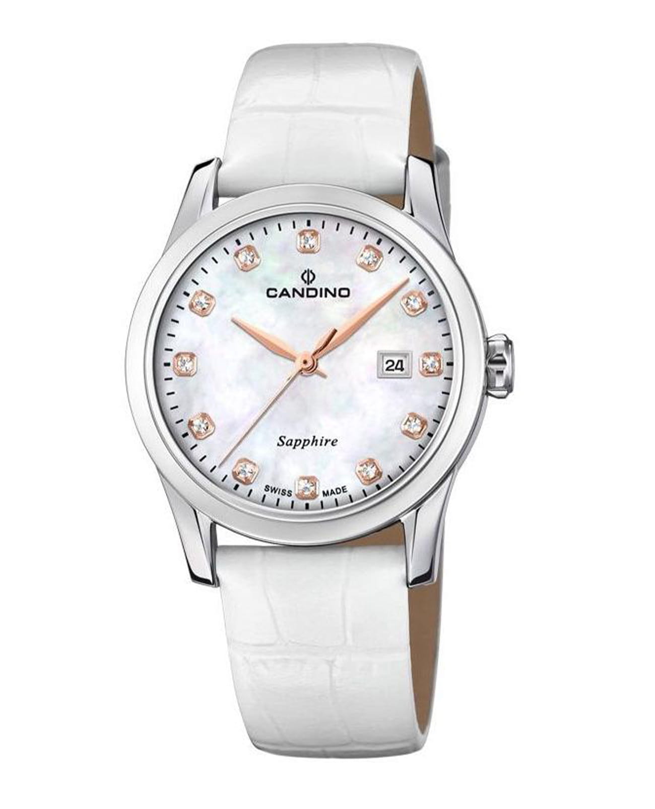 Candino Candino Elegance C4736/1  C4736/1 кварцевые женские часы белый циферблат, браслет кожаный — вид спереди