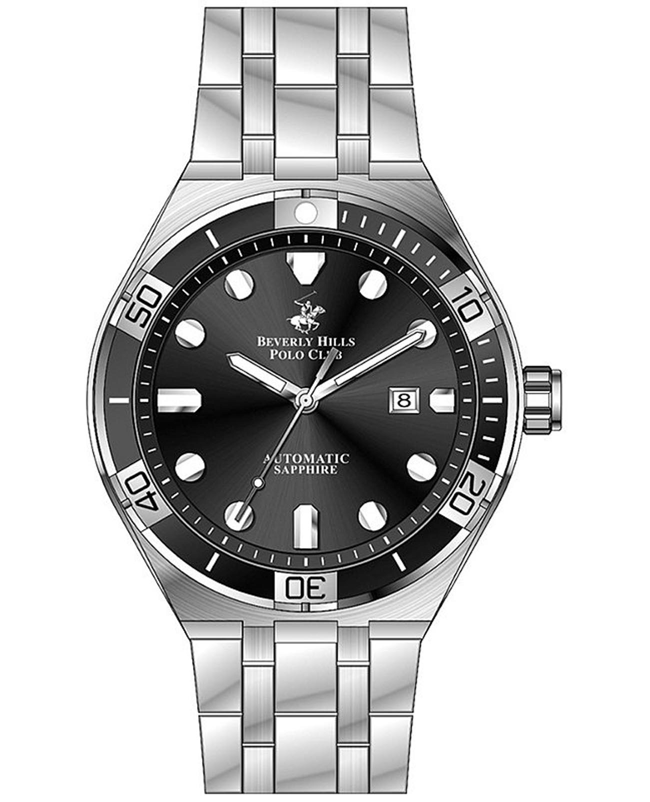 Beverly Hills Polo Club Beverly Hills Polo Club BP3575X.350  BP3575X.350 механические мужские часы черный циферблат, браслет нержавеющая сталь — вид спереди