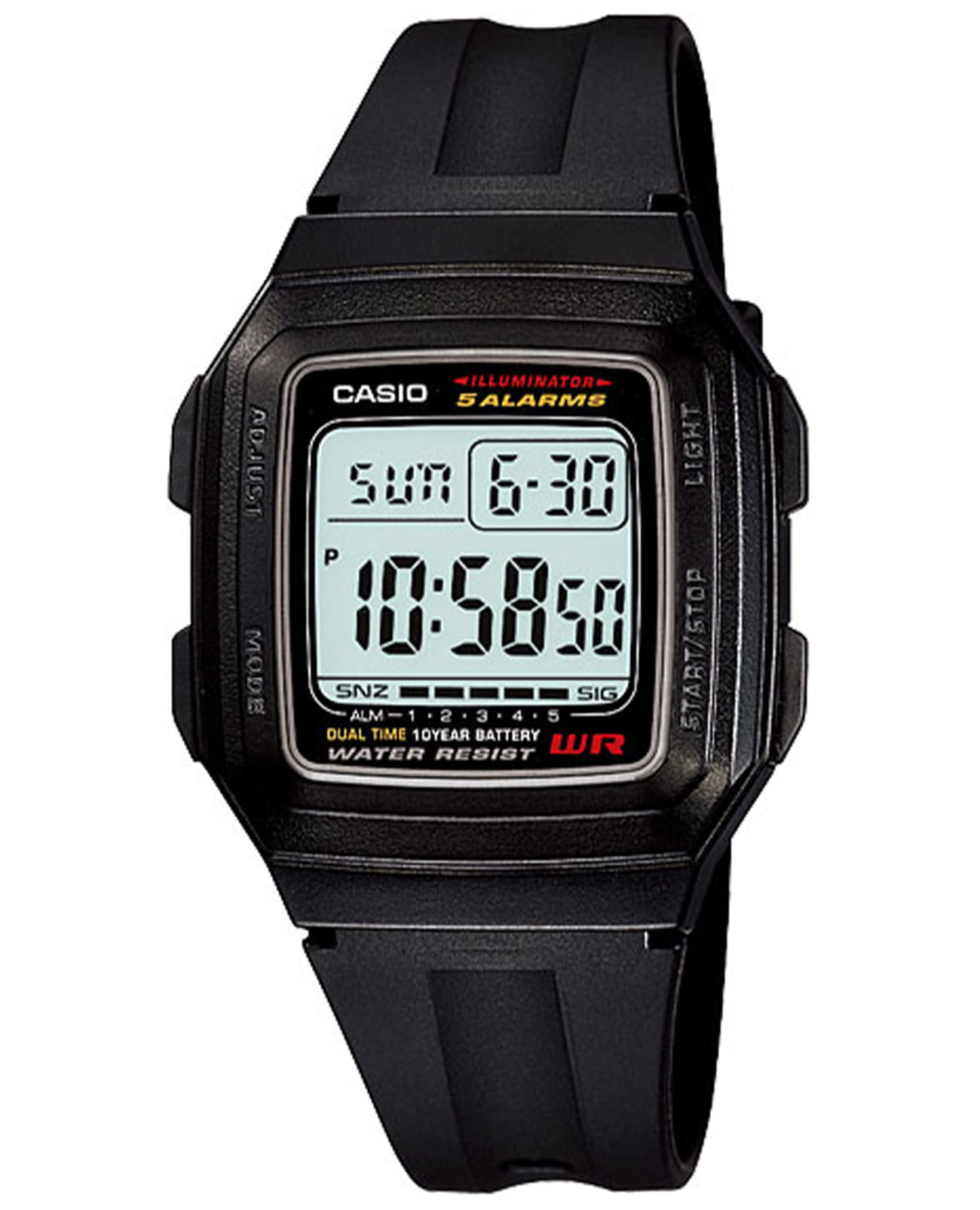Casio Casio Collection F-201WA-1A  F-201WA-1A кварцевые мужские часы серый циферблат, браслет пластик — вид спереди