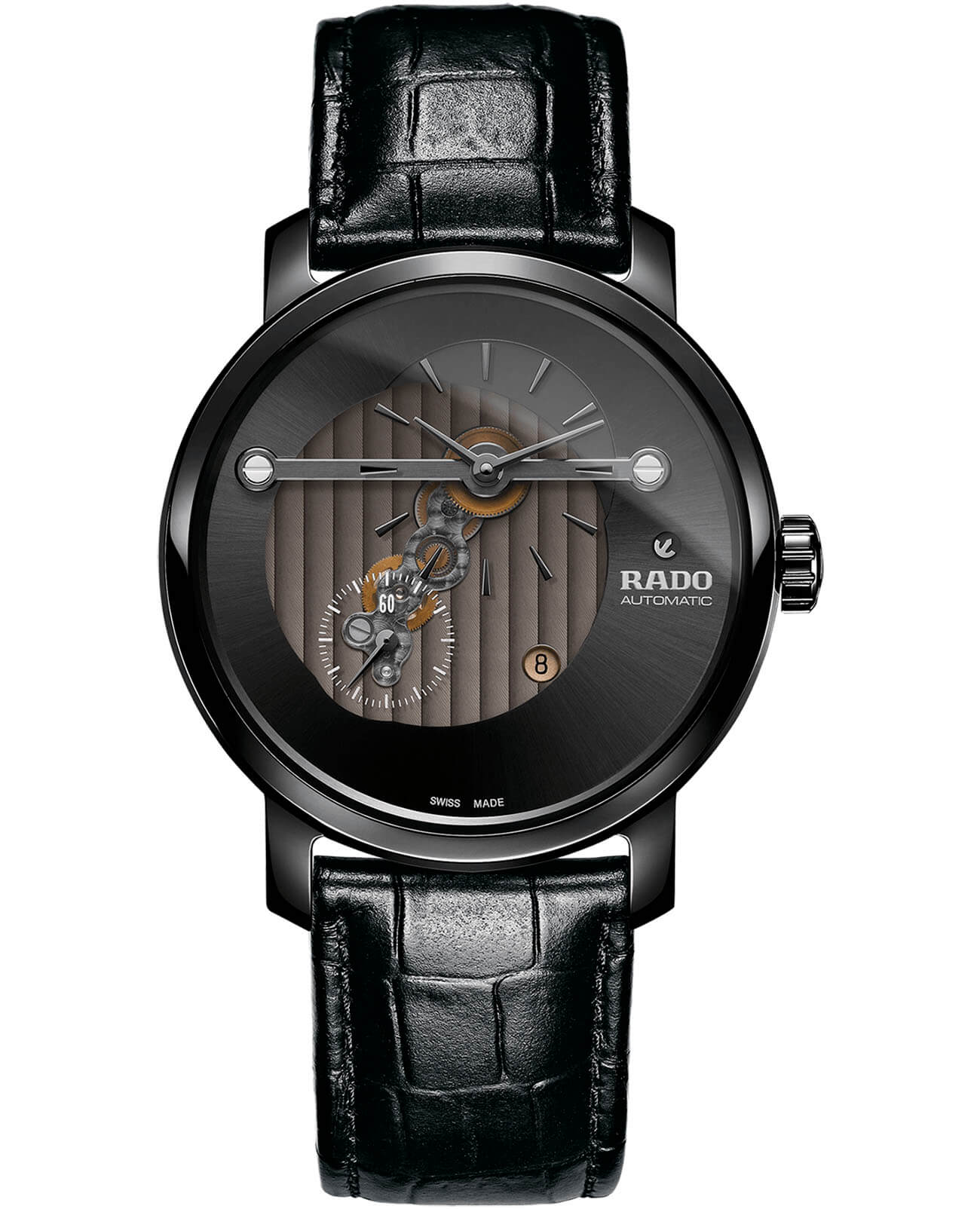 Rado Rado Diamaster Automatic R14060156 Automatic R14060156 механические мужские часы черный циферблат, браслет кожаный — вид спереди