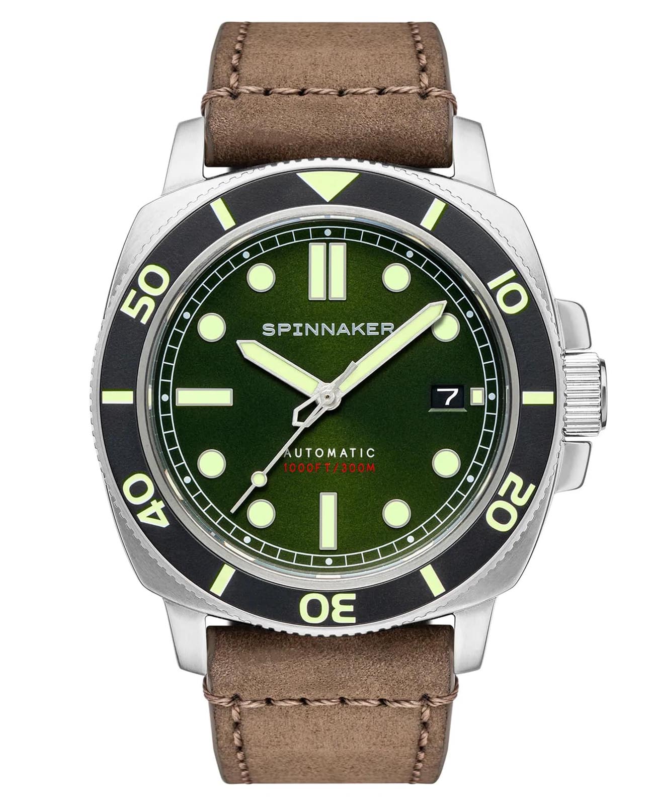 Spinnaker Spinnaker Hull Diver SP-5088-03  SP-5088-03 механические мужские часы зеленый циферблат, браслет кожаный — вид спереди