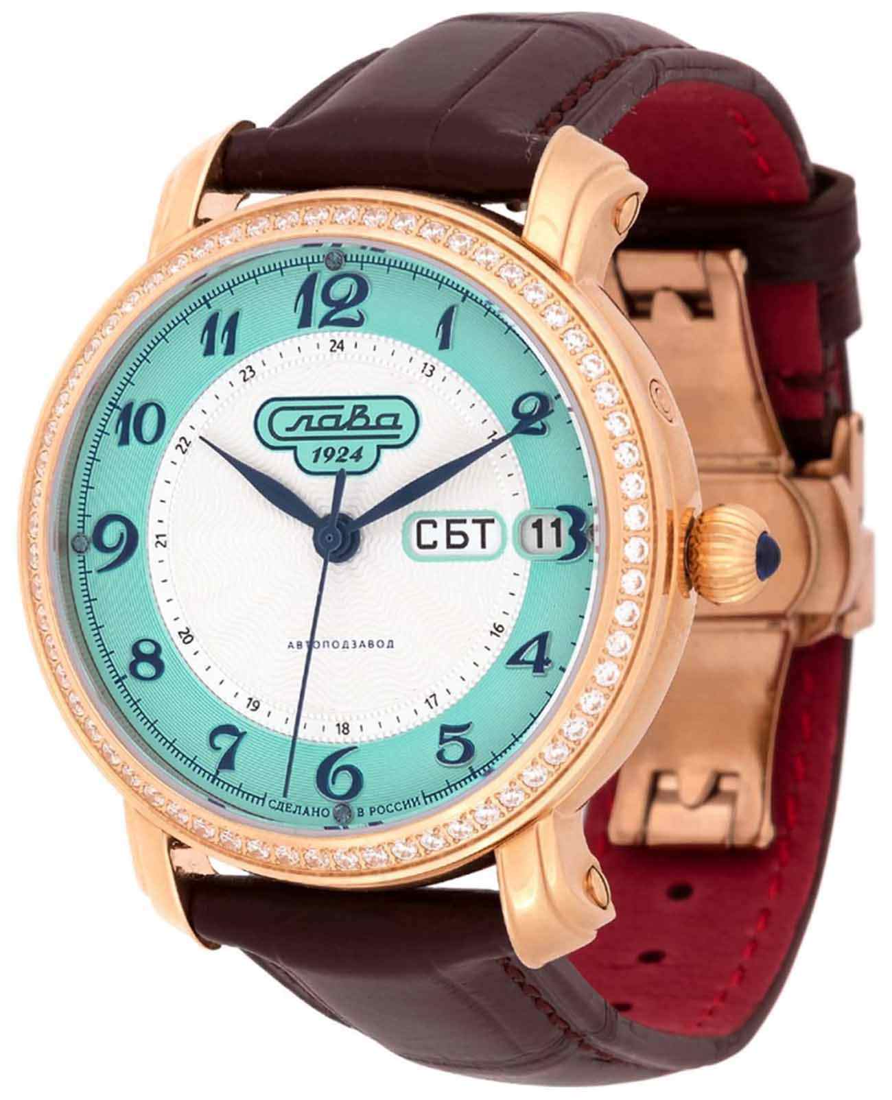 Слава Слава Слава России 7443617/300-2427-68  7443617/300-2427-68 механические мужские часы  циферблат, браслет кожаный — вид спереди