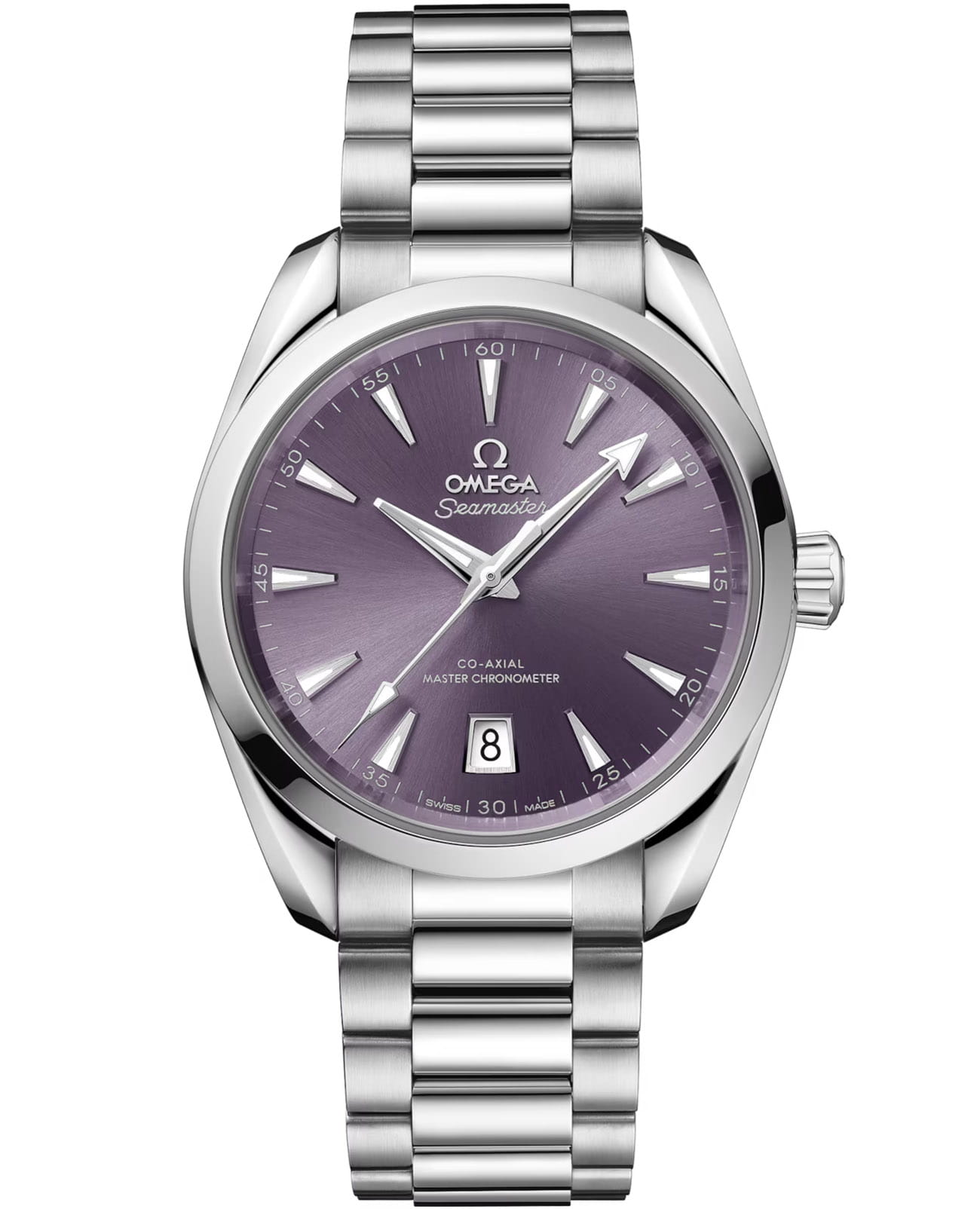 Omega Omega Seamaster Aqua Terra 220.10.38.20.10.004 Aqua Terra 22010382010004 механические мужские часы фиолетовый циферблат, браслет нержавеющая сталь — вид спереди