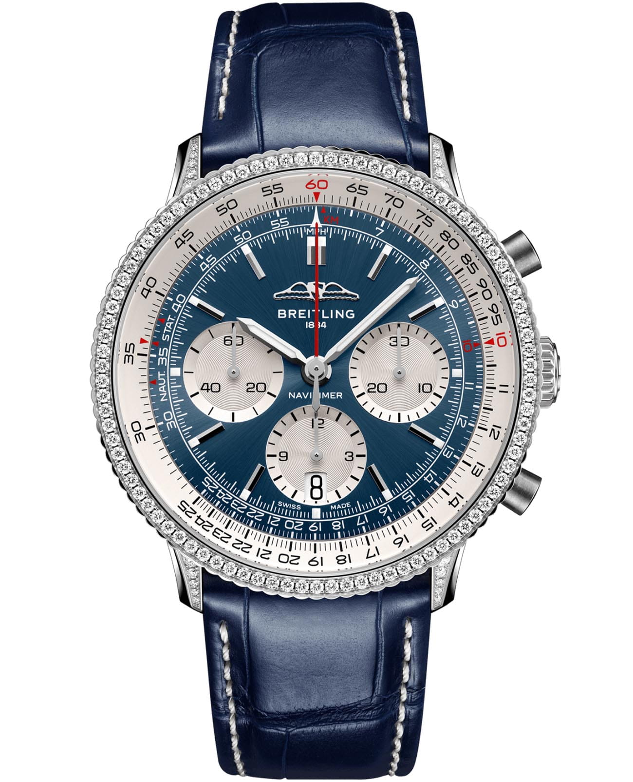 Breitling Breitling Navitimer B01 Chronograph 41 AB0139631C1P1  AB0139631C1P1 механические мужские часы синий циферблат, браслет кожаный — вид спереди