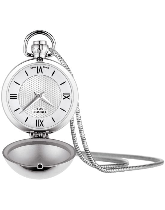 Tissot Tissot T-Pocket Mechanical T858.209.16.038.00  T8582091603800 механические мужские часы серебристый циферблат, браслет нержавеющая сталь — вид спереди