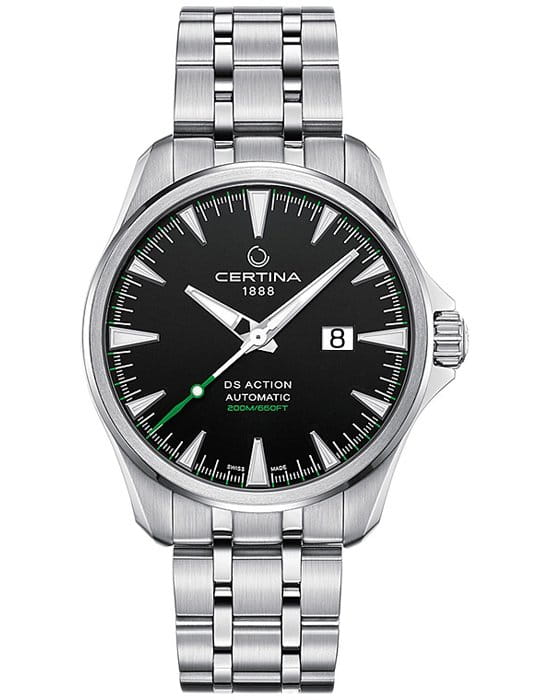 Certina Certina DS Action C032.426.11.051.00 DS Action C0324261105100 автокварц (кинетик) мужские часы черный циферблат, браслет нержавеющая сталь — вид спереди