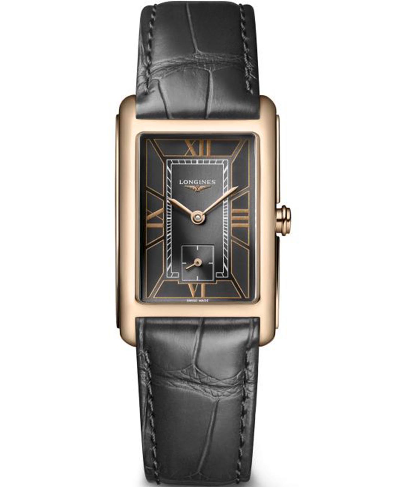 Longines Longines DolceVita L5.512.8.75.2  L55128752 кварцевые женские часы черный циферблат, браслет кожаный — вид спереди