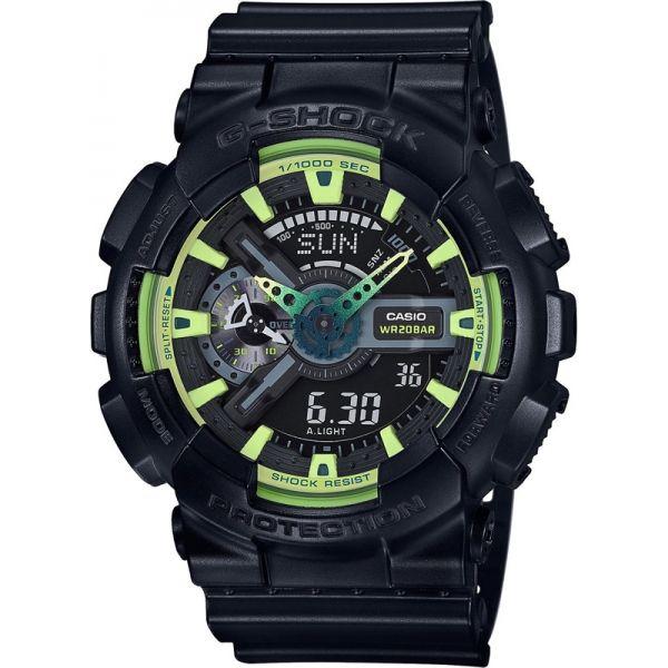 Casio Casio G-Shock GA-110LY-1A GA-110 GA-110LY-1A электронные мужские часы зеленый циферблат, браслет пластик — вид спереди
