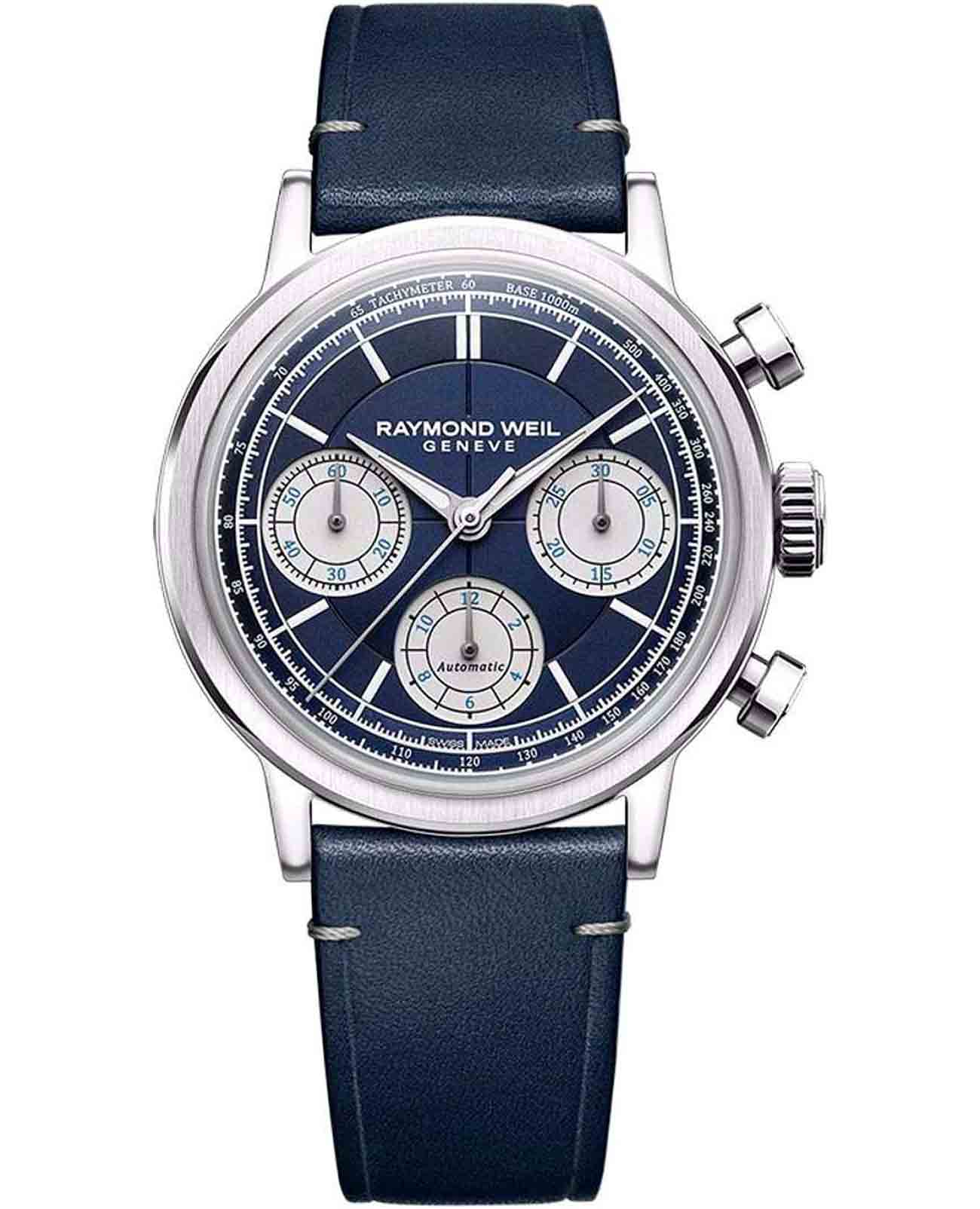 Raymond Weil Raymond Weil Millesime Tri-Compax 7765-STC-50651  7765-STC-50651 механические мужские часы синий циферблат, браслет кожаный — вид спереди