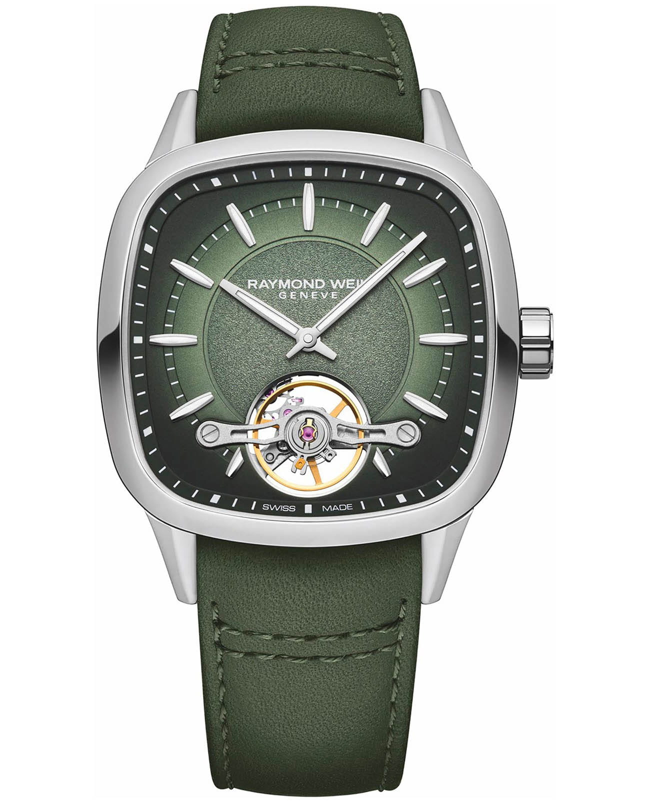 Raymond Weil Raymond Weil Freelancer 2790-STC-52051  2790-STC-52051 механические мужские часы зеленый циферблат, браслет кожаный — вид спереди