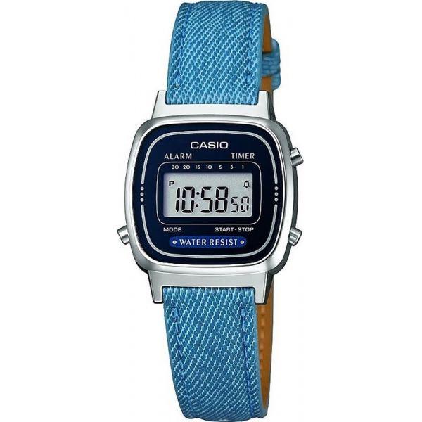 Casio Casio Illuminator LA670WEL-2A2  LA670WEL-2A2 кварцевые женские часы серый циферблат, браслет кожа + текстиль — вид спереди