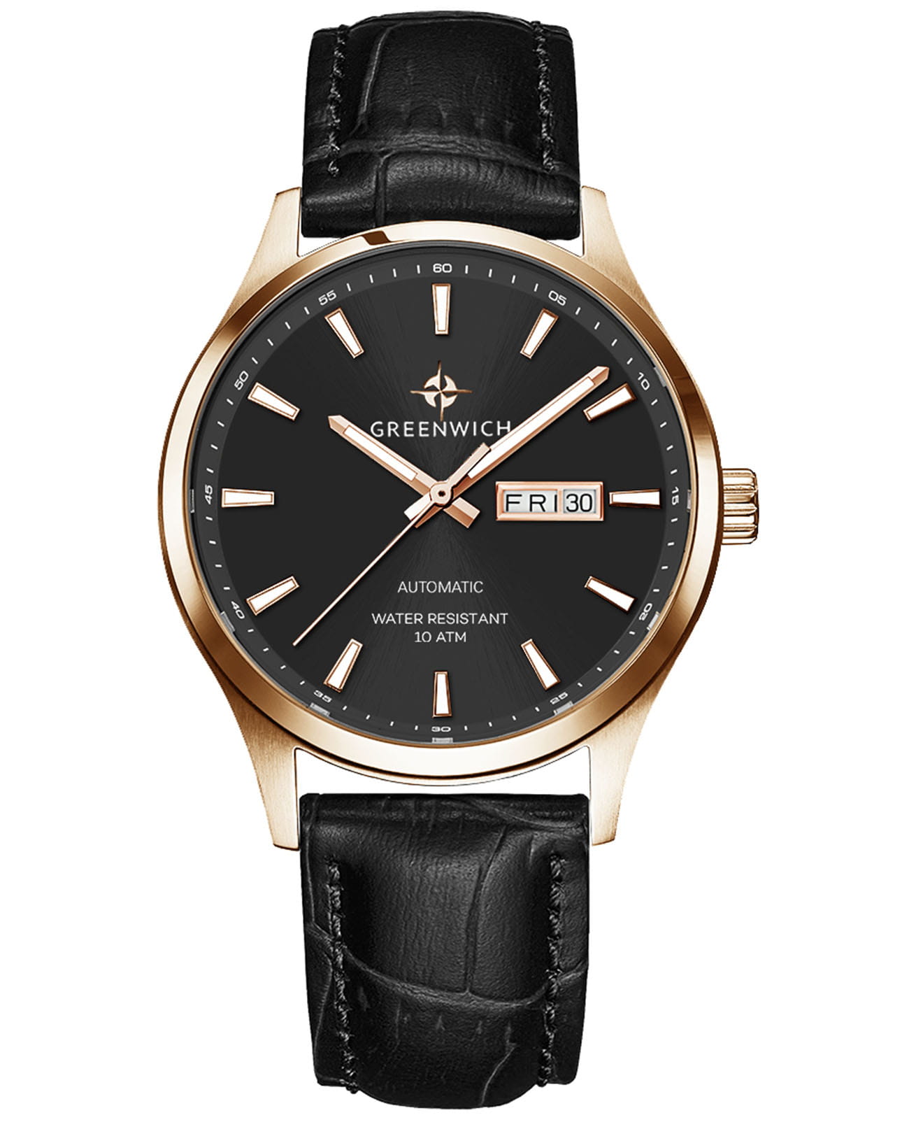 Greenwich Greenwich Good Luck GW 054.41.31  GW 054.41.31 механические мужские часы черный циферблат, браслет кожаный — вид спереди
