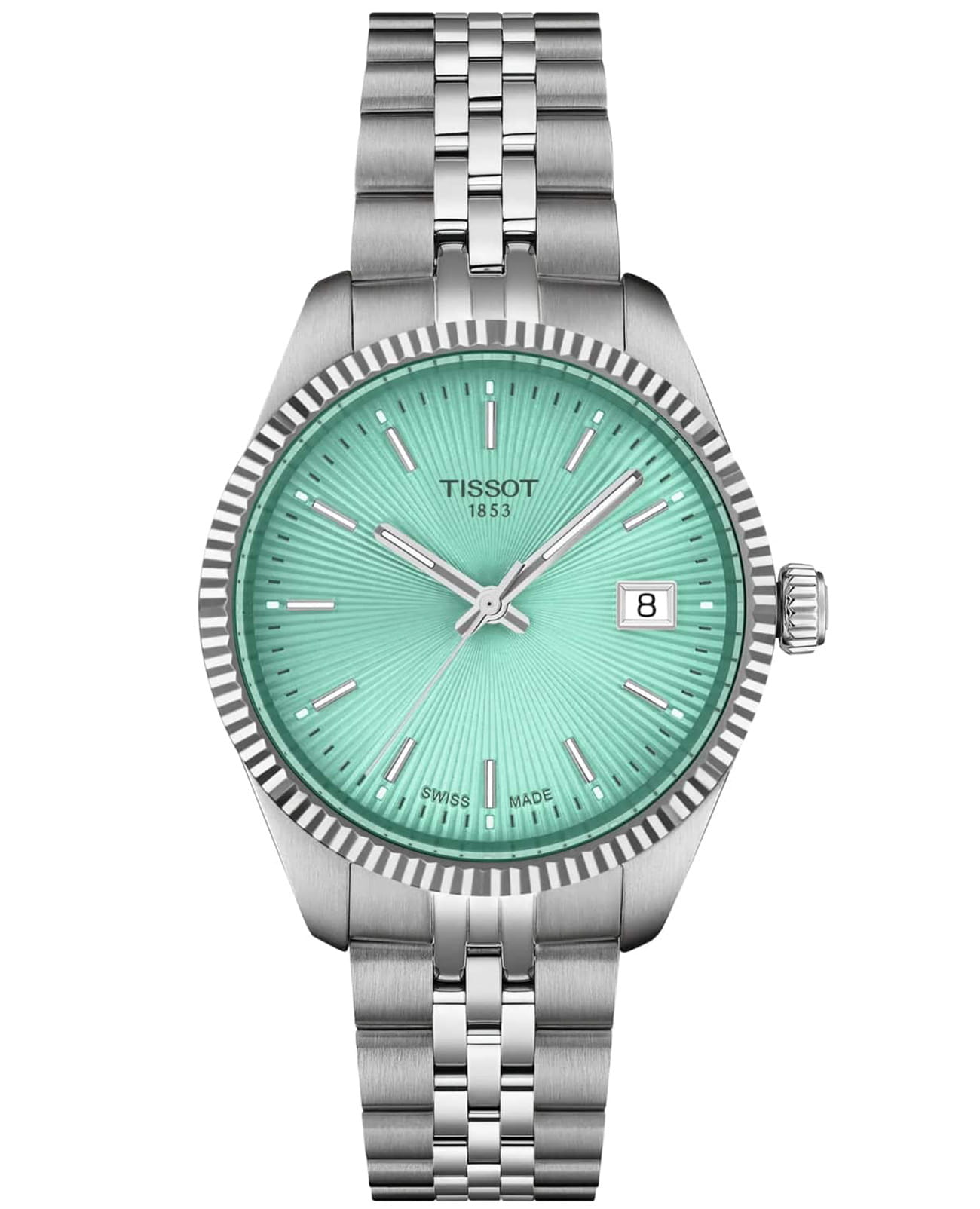 Tissot Tissot Ballade 34mm T156.210.11.091.00 Ballade T1562101109100 кварцевые женские часы бирюзовый циферблат, браслет нержавеющая сталь — вид спереди