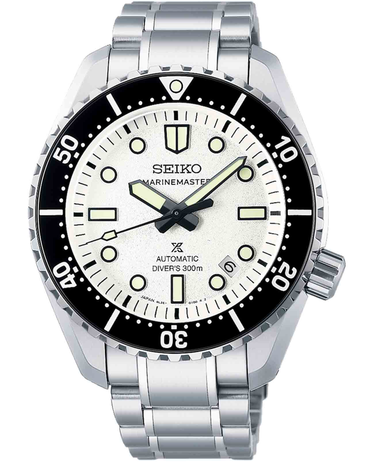 Seiko Seiko Prospex Marinemaster SLA077J1 Marinemaster SLA077J1 механические мужские часы белый циферблат, браслет нержавеющая сталь — вид спереди