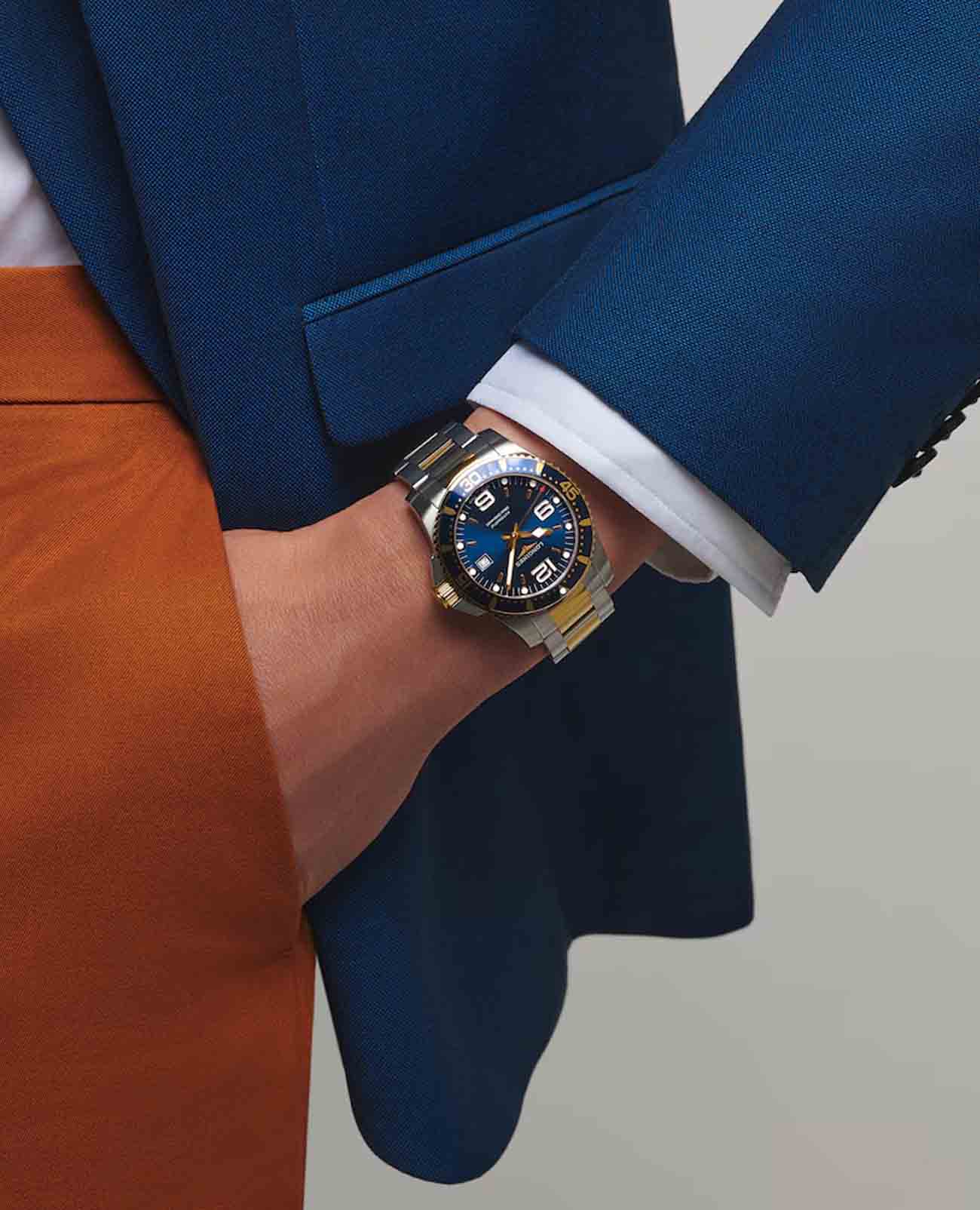 Longines Longines HydroConquest L3.742.3.96.7 мужские часы синий циферблат на запястье