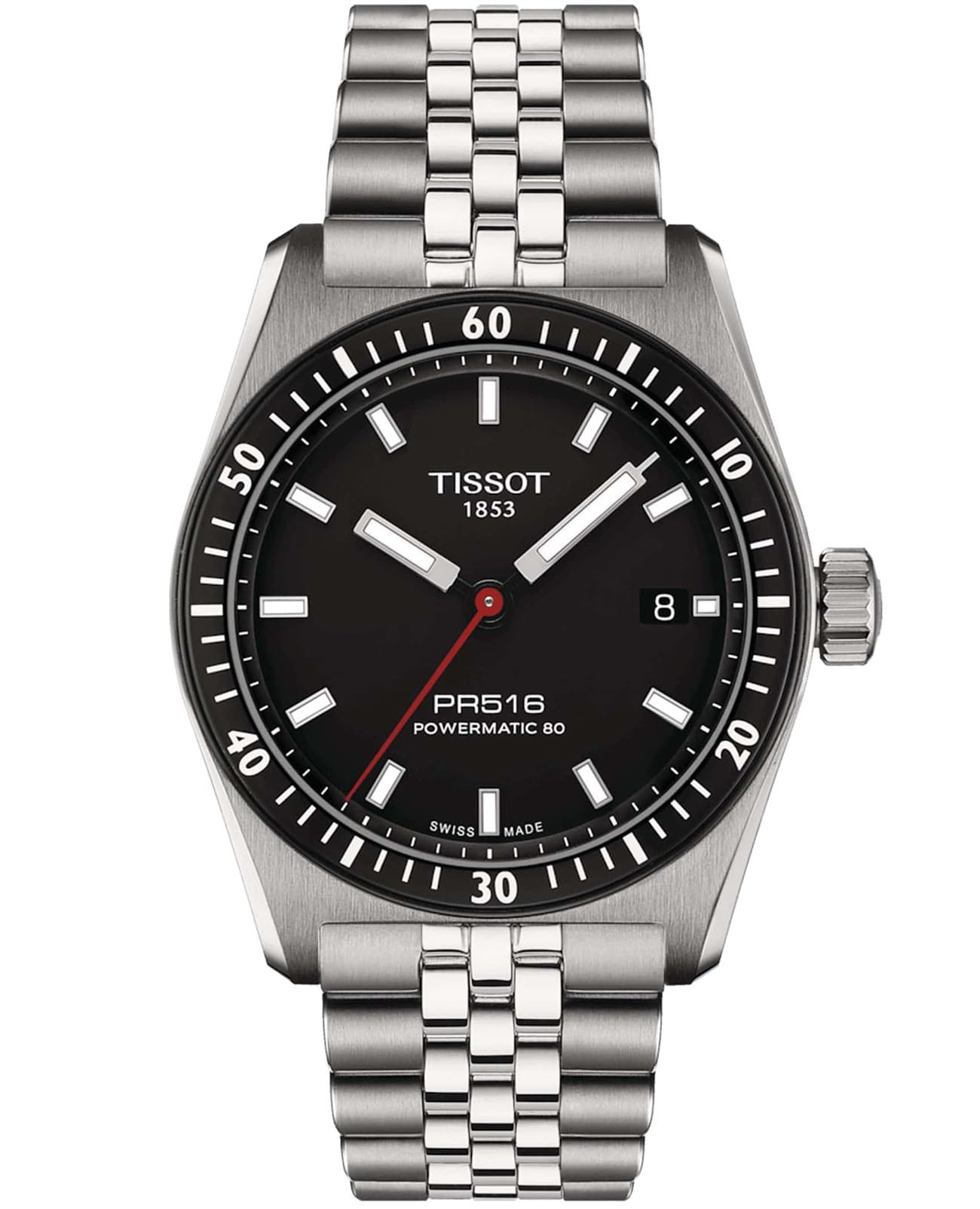 Tissot Tissot Powermatic PR516 80 T149.407.11.051.00  T1494071105100 механические мужские часы серебристый циферблат, браслет нержавеющая сталь — вид спереди