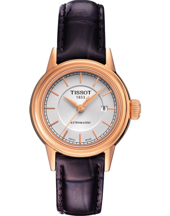 Tissot Tissot Carson Automatic Lady T085.207.36.011.00 Carson T0852073601100 механические женские часы белый циферблат, браслет кожаный — вид спереди