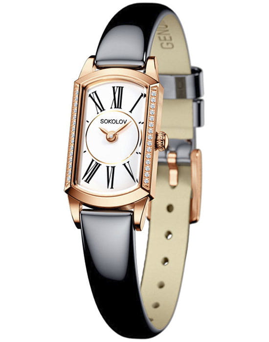 Sokolov 222.01.00.100.01.05.3  222.01.00.100.01.05.3 кварцевые женские часы белый циферблат, браслет кожаный — вид спереди