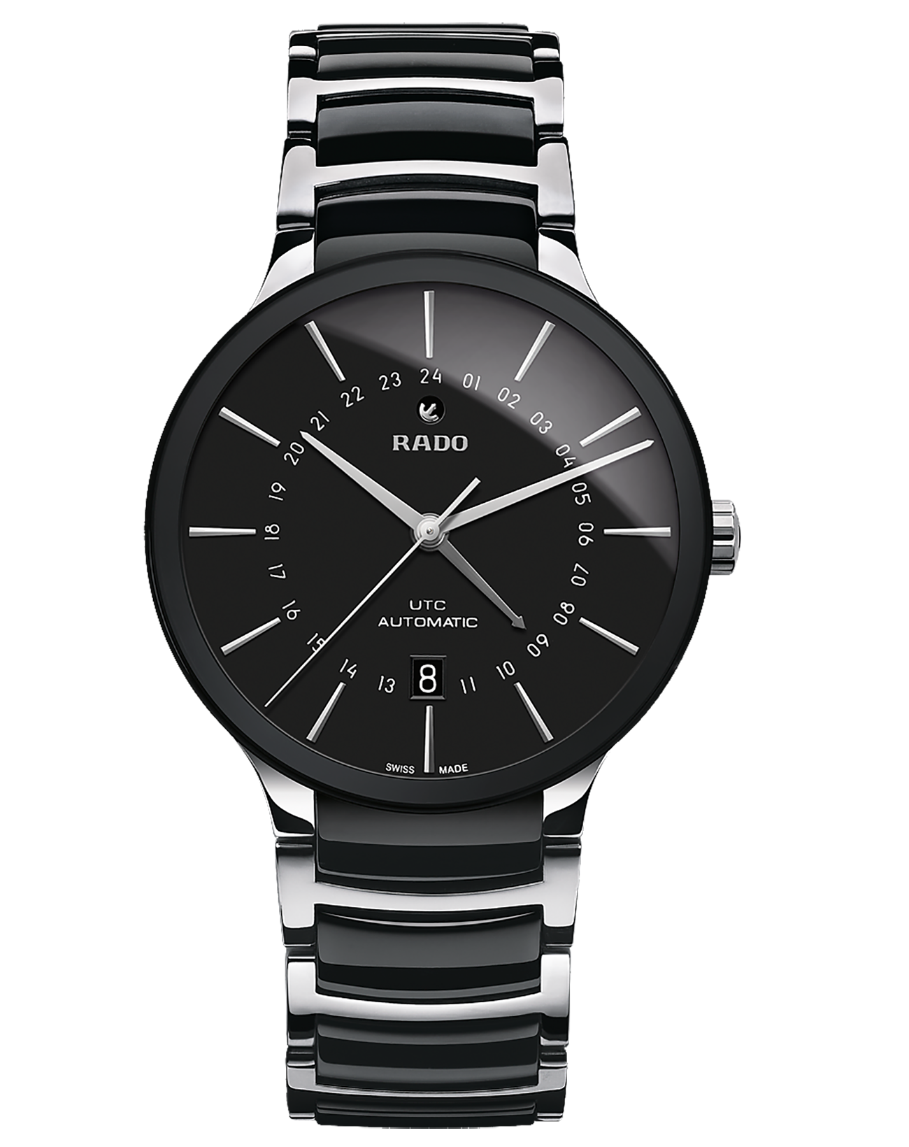 Rado Rado Centrix R30166152 Automatic R30166152 механические мужские часы черный циферблат, браслет сталь + высокотехнологичная керамика — вид спереди