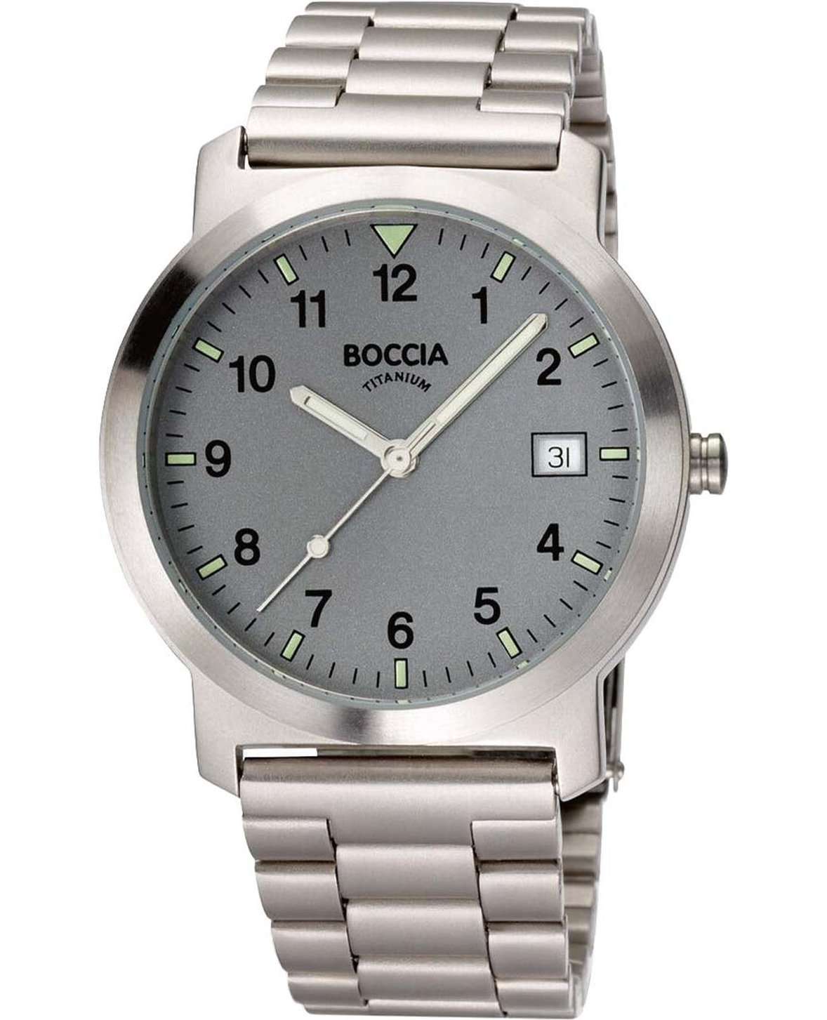 Boccia Titanium Boccia Titanium Circle-Oval 3630-02  3630-02 кварцевые мужские часы серый циферблат, браслет титановый — вид спереди