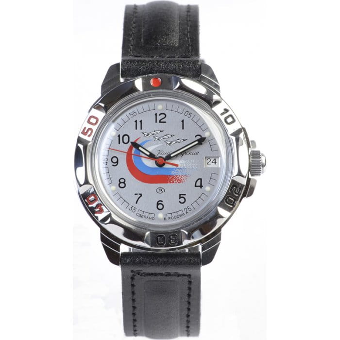 Восток Восток командирские 431562  431562 механические мужские часы белый циферблат, браслет кожа + текстиль — вид спереди