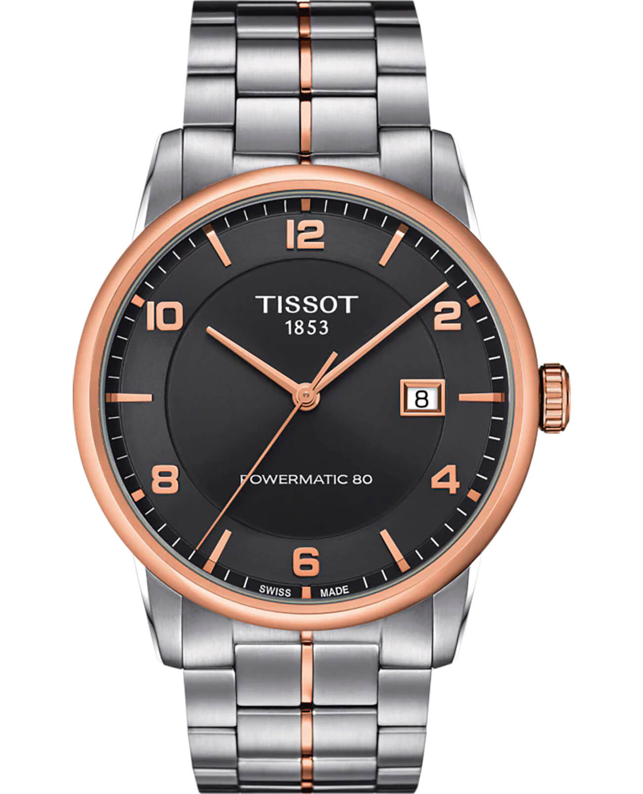 Tissot Tissot Luxury Powermatic 80 T086.407.22.067.00  T0864072206700 механические мужские часы антрацитовый циферблат, браслет сталь c pvd покрытием — вид спереди
