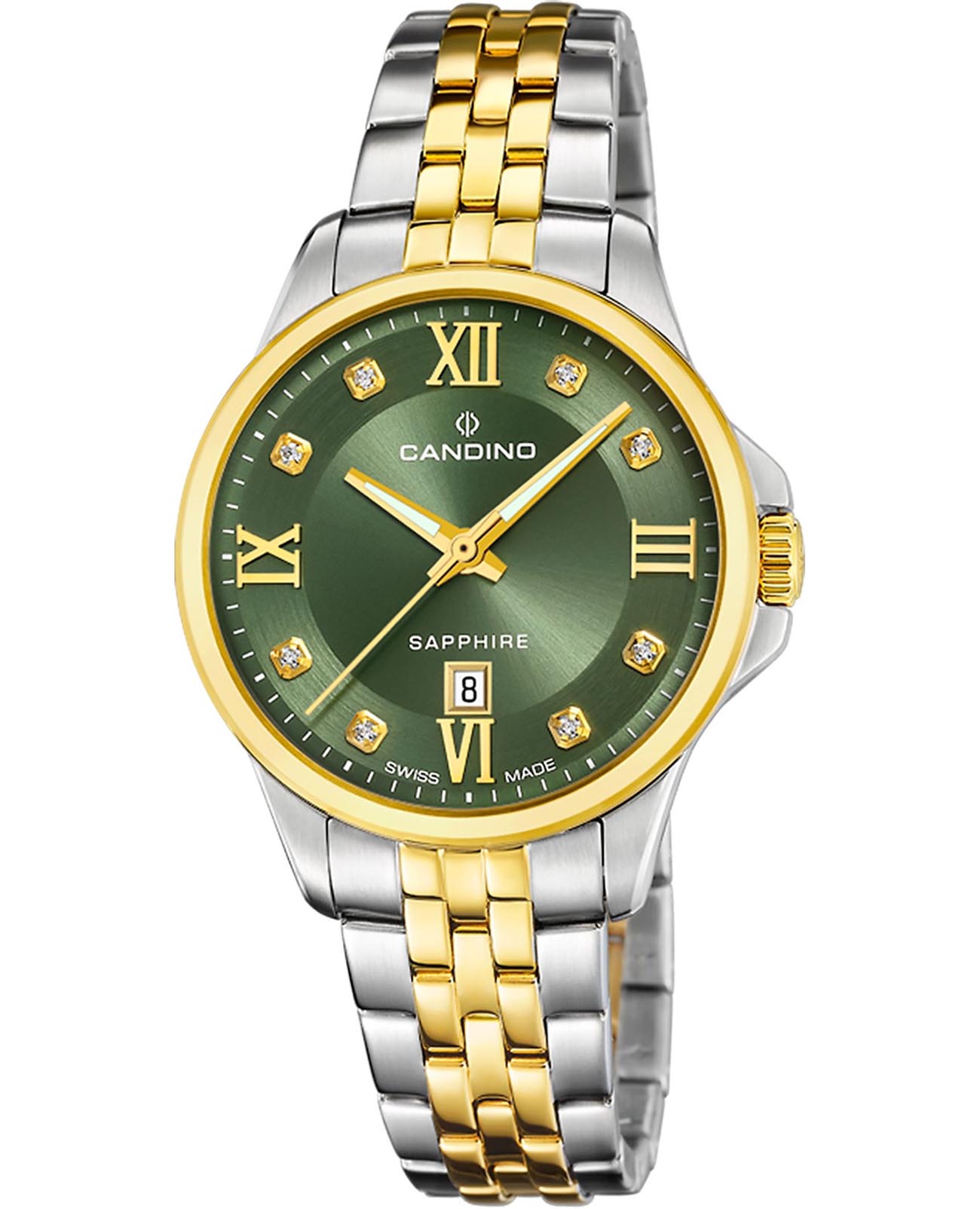 Candino Candino Lady Elegance Date C4767/4  C4767/4 кварцевые женские часы зеленый циферблат, браслет нержавеющая сталь с pvd-покрытием — вид спереди