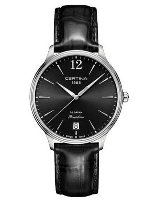 Certina Certina DS Dream 38mm C021.810.16.057.00  C0218101605700 кварцевые женские часы черный циферблат, браслет кожаный — вид спереди